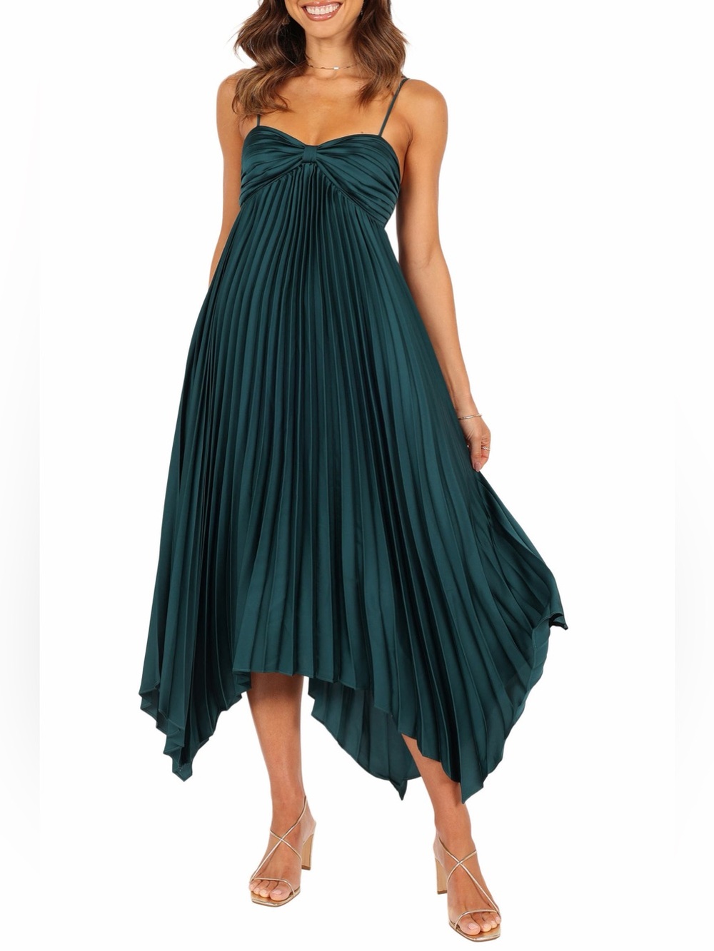 Petal & Pup Vikki Pleated Sleeveless Satin Maxi Dress
